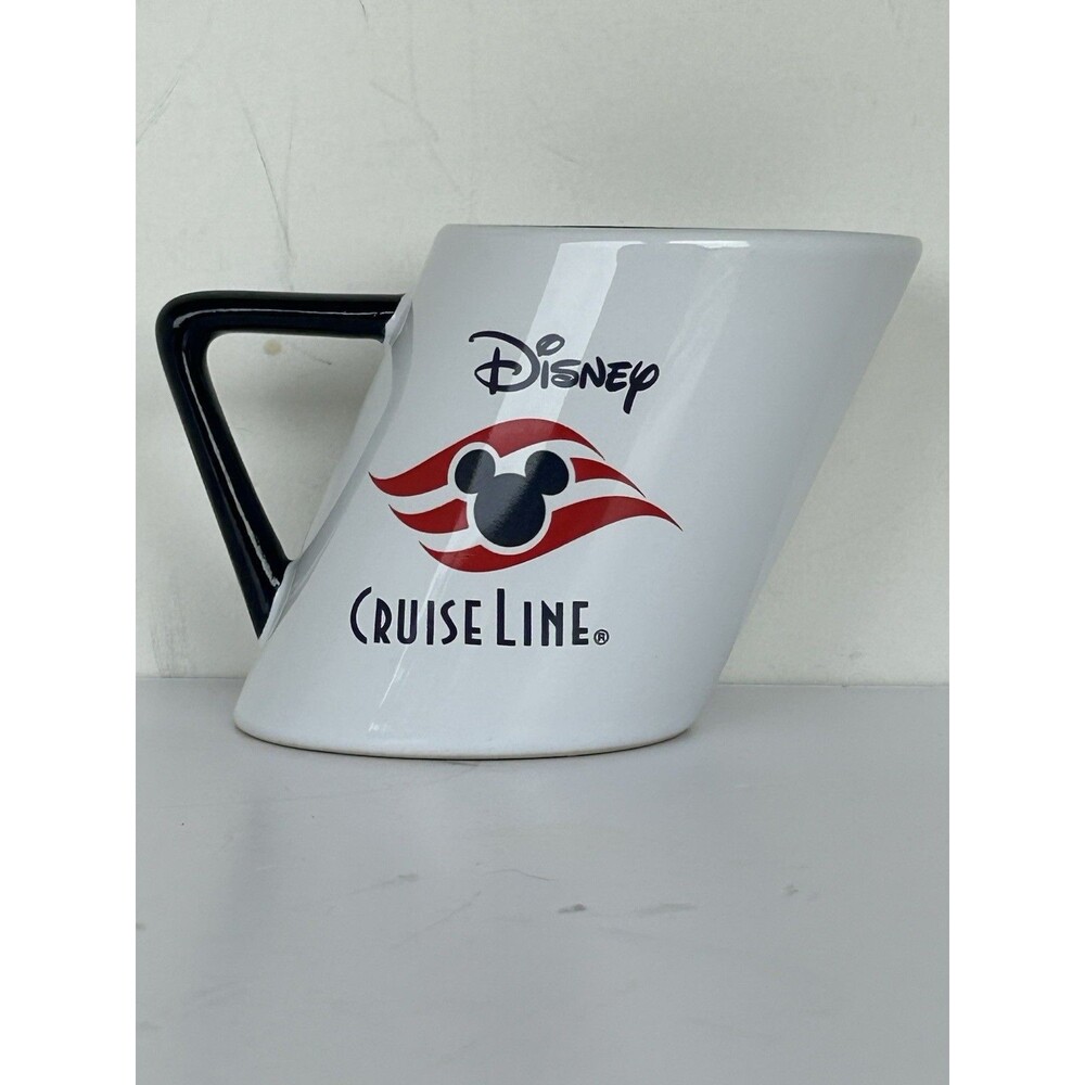 Disney Cruise Line Angled Coffee Mug White Blue Ceramic Souvenir Cup